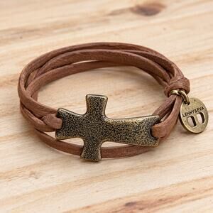 Lenny & Eva Hammered Cross Faux Leather Wrap Bracelet